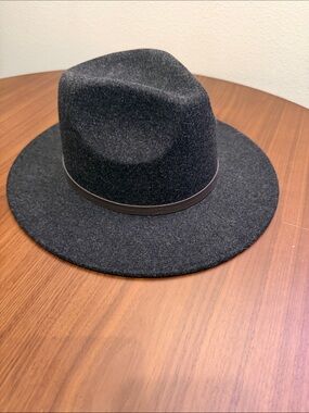 C.C. Boutique Charcoal Felt Wide-Brim Fedora with Leather Tie